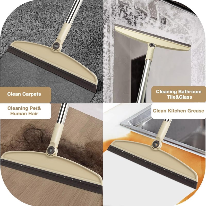 XXFLOWER Silicone Air Broom, Multi-Function Long Handle Magic Broom with Adjustable Rubber Squeegee for Indoor Hardwood Floors, Kitchens, Concrete Floors, Bathroom Tiles (Beige) - Image 3